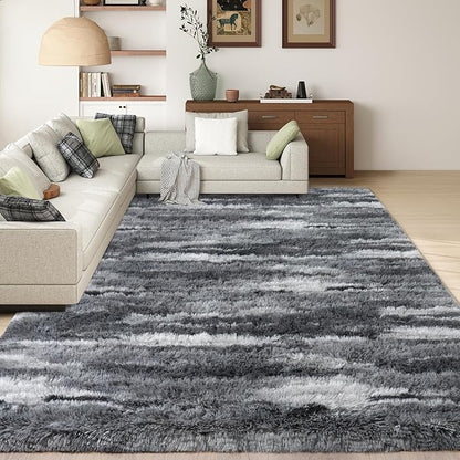 Shag Rugs for Living Room 6x9, Ultra Soft Abstract Grey Big Fuzzy Rugs for Bedroom, 6 x 9 Fluffy Shaggy Plush Carpet Girls Kids Room Dorm Upgrade Non-Slip