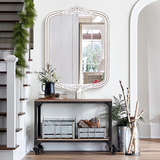 HOITUZYUS Wooden Baroque Wall Mirror: 30x42 Inch Rustic Farmhouse Mirror - Ornate Decorative Mirrors for Fireplace, Living Room, Bedroom, Entryway, Bathroom - Vertical/Horizontal
