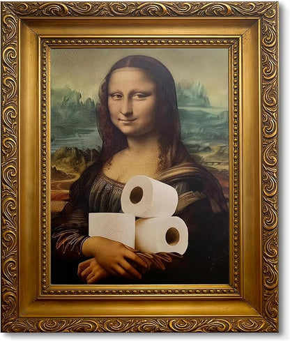 XYHYRA Vintage Mona Lisa Bathroom Wall Art, Funy Abstract Mona Lisa Paper Roll Wall Decor, Humor Amusing restroom Canvas Print Painting for Toilet Bathroom Home Decor 8x10 Inch Unframed