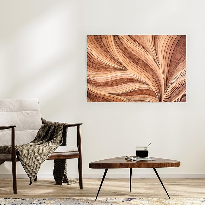 NEODECO Parametric Frameless Wood Wall Art, 3D Acoustic Wall Panel of Parametric Cut & Stained Birch Plywood Layers, Geometric Wall Hanging, Abstract Wood Wall Decor (Medium)