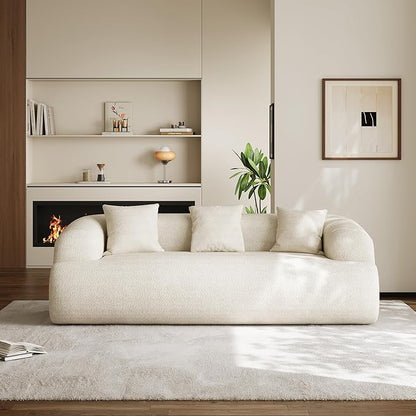 91" Boneless Couch,Cloud Couch,Chenille Curved Sofa with 3 Seater and 3 Pillows, Modern Compression Sofa for Living Room, Bedroom and Apartment, No Assembly Required, Beige White