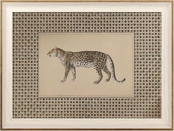 ASTRDECOR Vintage Leopard Framed Canvas Wall Art, Cheetah Safari Wildlife Painting for Living Room, Bedroom, Neutral Farmhouse Decor 12"x16"