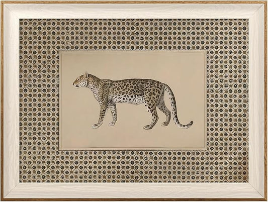 ASTRDECOR Vintage Leopard Framed Canvas Wall Art, Cheetah Safari Wildlife Painting for Living Room, Bedroom, Neutral Farmhouse Decor 12"x16"