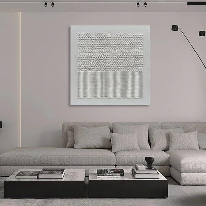 NANKAI Art Hand-Painted White Texture Abstract Art Oil Painting Contemporary Minimalist Art Home Living Room Office Corridor Wall Decoration Painting 44x44 inches