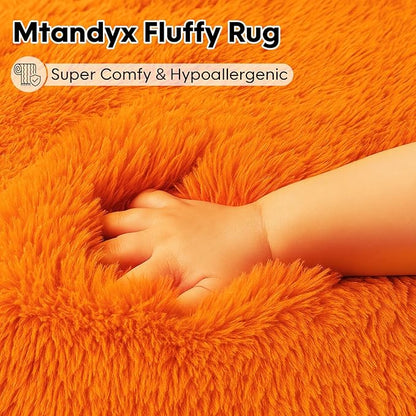 Large 9x12 Area Rug for Living Room, Soft Shag Rugs for Bedroom, Non-Slip Ultra Fluffy Rug,Modern Plush Carpet for Girls Boys Kids Room Dorm,Fuzzy Rug for Home Decor Aesthetic,Orange