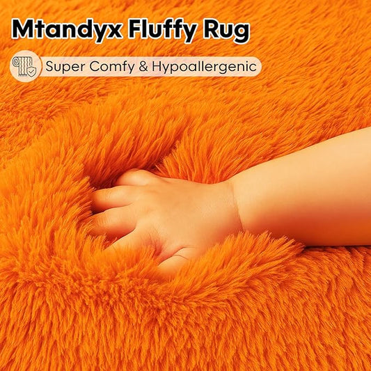 Large 9x12 Area Rug for Living Room, Soft Shag Rugs for Bedroom, Non-Slip Ultra Fluffy Rug,Modern Plush Carpet for Girls Boys Kids Room Dorm,Fuzzy Rug for Home Decor Aesthetic,Orange