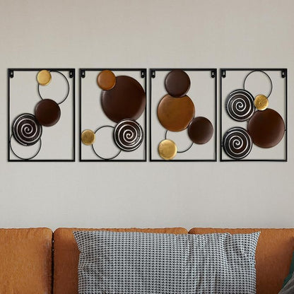 Tandefio 4 Pcs Metal Wall Art Abstract Wall Decoration Brown Metal Decor 14'' x 11'' Minimalist Sculptures Decor Round Style Iron Modern Accent Hanging Housewarming Gift for Home Living Room Bedroom
