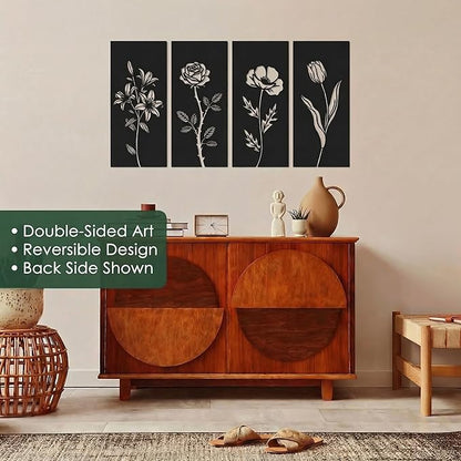 Sanwarm 4 Pieces Metal Wall Decor, Floral Botanical Minimalist Metal Wall Art Sage Boho Hanging Decoration for Home Bathroom Living Room Bedroom Garden Office Housewarming Gifts