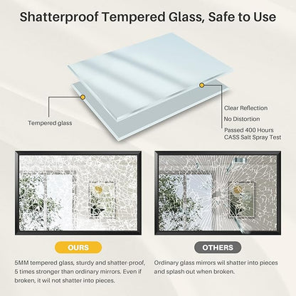 Briivue 48x32 Inch Black Bathroom Mirror for Wall, Thick Metal Framed Rectangle Mirrors for Over Sink, Bedroom, Living Room, Entryway, Anti-Rust, HD Tempered Glass