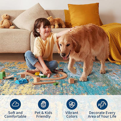 ROYHOME Modern Abstract 2x7 Runner Rug Washable Non Slip Stain Resistant Rug for Hallway Kitchen Bedroom Non Shedding Low Pile Indoor Floor Cover,Multi Color