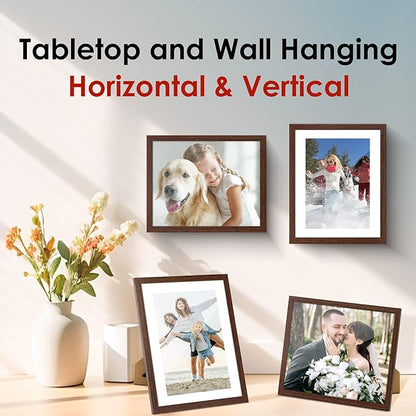 FIXSMITH 8x10 Picture Frame Bulk-6 Pack, Photo Frame with HD Plexiglass, Display Pictures 5x7 with Mat or 8x10 Without Mat, Brown Picture Frames Collage Wall Decor, Wall & Tabletop Picture Frames