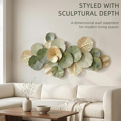 Axioglo Large Metal Wall Art Decor, 3D Abstract Lotus Leaf Design, Handcrafted Metal Wall Sculpture for Living Room, Bedroom & Entryway（67"）