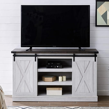 EDYO LIVING Farmhouse TV Stand for 60 Inch TV, Wood TV Stand with Sliding Barn Door, Entertainment Center with Storage Cabinet, Rustic Media Console for Living Room Bedroom, Ash Gray