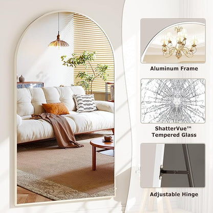 Easly 46"x76" Arched Full-Length Mirror, Oversized Floor Mirror with Stand, Freestanding or Wall-Mounted Full Body Mirror for Living Room, Bedroom, or Cloakroom, Silver