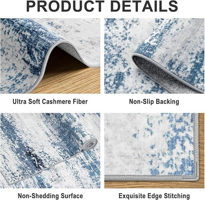 6x9 Area Rugs for Living Room - Washable Rug Modern Abstract Soft Large Neutral Non-Slip Carpet Indoor Floor Thin Carpets for Bedroom Dining Room Farmhouse Nursery Home Office White Blue Grey