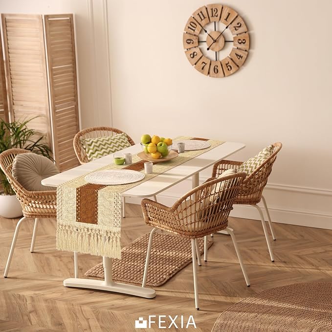 FEXIA Boho Table Runner 36 Inches Long Macrame Summer Decor Coffee Table Cover Farmhouse Stylewith Tassels for Party Bohemian Rustic Wedding Bridal Shower Dining Room Middle Brown (12x36 Inches)