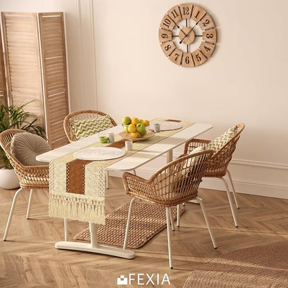 FEXIA Boho Table Runner 36 Inches Long Macrame Summer Decor Coffee Table Cover Farmhouse Stylewith Tassels for Party Bohemian Rustic Wedding Bridal Shower Dining Room Middle Brown (12x36 Inches)