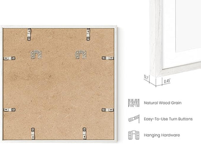 HAUS AND HUES Solid Oak Wood 16â€x16â€ Picture Frames Matted to 12â€x12â€ Set of 3-16x16 Square White-Poster Frames, Square Frames 16x16 for-Wall, White Wood Picture Frames, 16 x 16 Matted White Frames