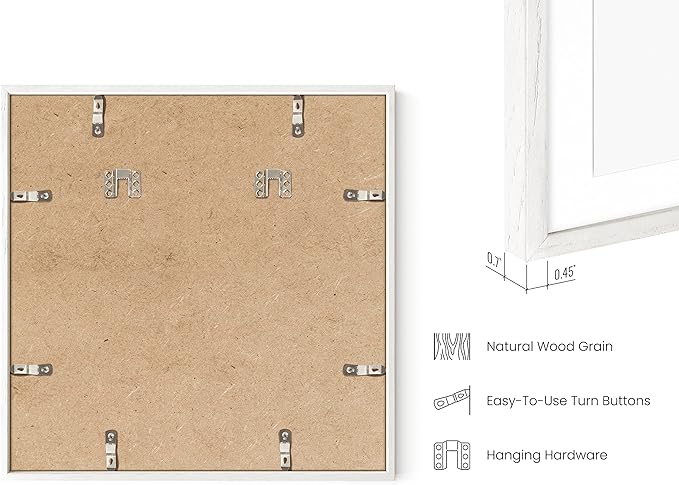 HAUS AND HUES White Oak Wood 16x16 Picture Frames - Set of 25, Square Frames with Mat, Premium White Frames for Wall Decor (16x16 in, White, Set of 25)