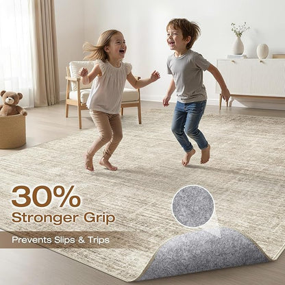 4x6 Rug Washable Area Rugs: Neutral Abstract Soft Modern Stain Resistant Small Indoor Floor Non-Slip Low Pile Throw Carpet for Entryway Kitchen Bedroom Nursery Kids Office Playroom Home House- Beige
