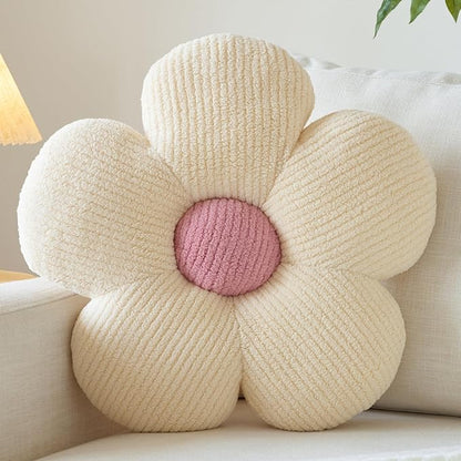 Flower Pillow, Decorative Throw Pillow for Couch, Cute Decor Pillows for Bed, Aesthetic Flower Shaped Pillow Fun Cushion (Ivory White, 19.6 Inches)