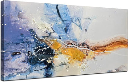 Ardemy Large Abstract Wall Art 40"x20" - Textured Canvas Painting in Blue Purple & Gold, Modern Artwork for Living Room, Bedroom, Dining Room & Home Office Decor