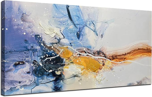 Ardemy Large Abstract Wall Art 40"x20" - Textured Canvas Painting in Blue Purple & Gold, Modern Artwork for Living Room, Bedroom, Dining Room & Home Office Decor