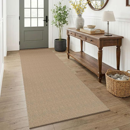 KOZYFLY 3x7 Washable Kitchen Runner Rug, Non Slip Wide Runners for Hallway, Cotton Entryway Runner, Braided Floor Carpet for Entry, Kitchen, Bedside, Hall, Orange Beige/Tan/Brown