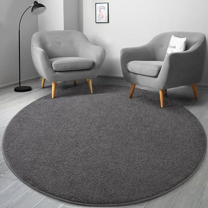 Gifeas Ultra Soft Round Area Rugs for Living Room Bedroom, 4x4 Feet Dark Grey Thickened Memory Foam Modern Indoor Circle Carpets, Non-Slip Comfy Circular Rug for Boys Girls Nursery Room Home Decor