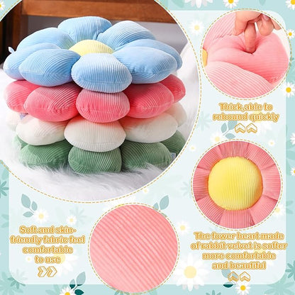 Coume 4 Pcs Flower Pillows 15" Plush Flower Shaped Pillows Daisy Floor Throw Cute Seat Cushion for First Day of School Bed Sofa Couch Chair Office Room Back to School Classroom Decor(Pastel)