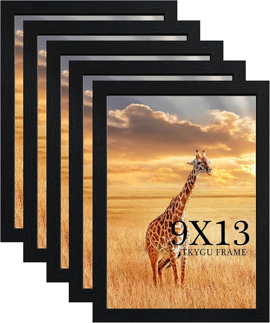 9 x13 Picture Frame Set of 5, 9 x13 Black Wooden Frame Wall Gallery Poster Photo frame with Shatter Resistant Plexiglass,Horizontal and Vertical Formats for Wall Hanging, best gift
