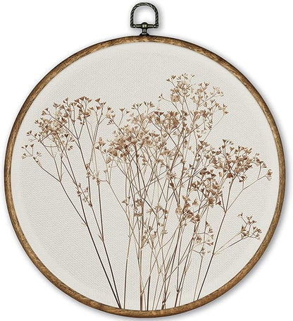 TLESKE Beige Fall Rustic Botanical Round Wall Art Decor, Autumn Boho Wildflower Floral Framed Canvas Prints Artwork, Neutral Vintage Wall Hanging Door Decor for Farmhouse Bedroom Living Room, Home Décor Products 10x10