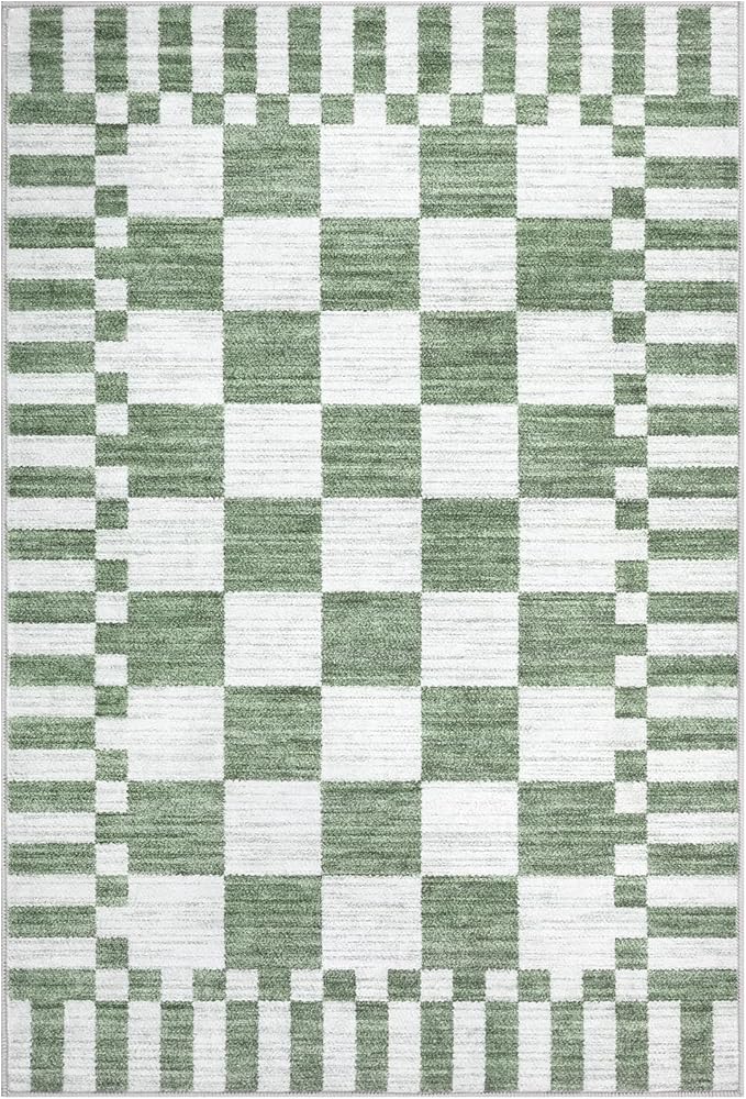 GarveeHome Sage Green Checkered Rug 2x3 Washable Rug Non-Slip for Entryway, Soft Low-Pile Small Area Rugs, Modern Geometric Rugs for Kitchen