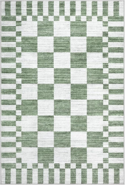 GarveeHome Sage Green Checkered Rug 2x3 Washable Rug Non-Slip for Entryway, Soft Low-Pile Small Area Rugs, Modern Geometric Rugs for Kitchen