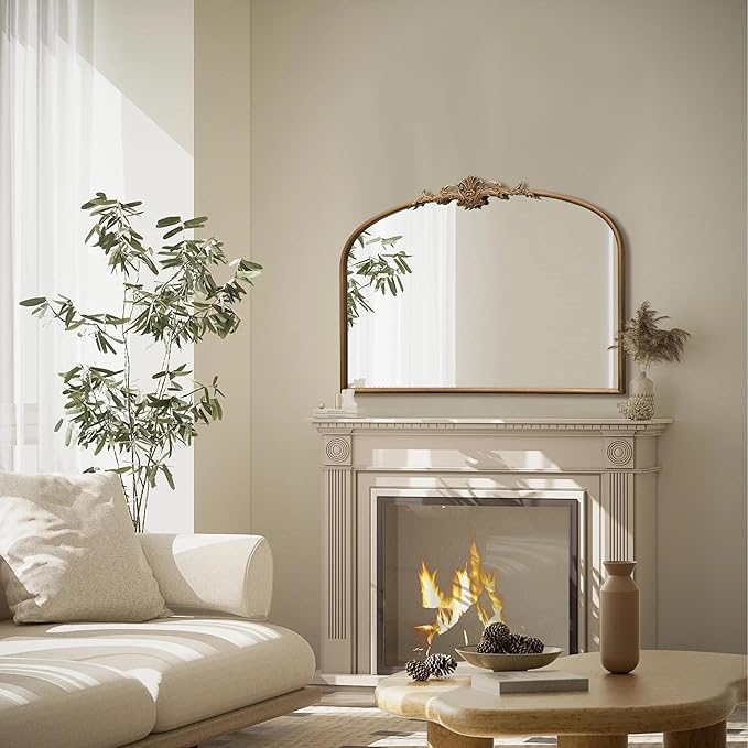 Besdomus Vintage Arched Gold Mirror: 32"x24" French Large Gold Vintage Wall Mounted Mirror - Baroque Traditional Ornate for Bedroom/Fireplace/Bathroom/Hallway - Wall Decor for Fashion-Conscious