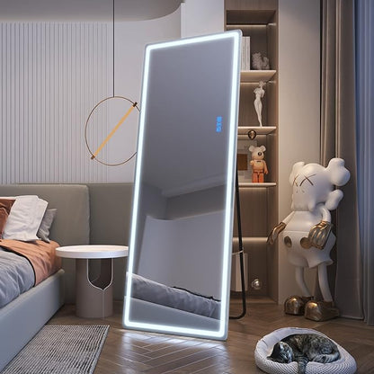 LVSOMT 63 X 22 Full Length Mirror with Lights, Large Wall Mirror Full Length, RGB Led Mirror Full Length with Remote Control, Full Body Mirror for Bedroom Living Room Cloakroom, White