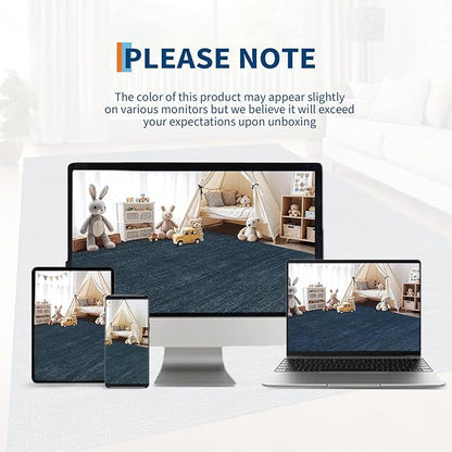 9x12 Area Rugs for Living Room Washable Solid Large Bedroom Rugs Non Slip Soft Modern Abstract Dining Room Throw Carpet Minimalist Classic Plain Area Rug for Nursery Kitchen Home Office, Navy