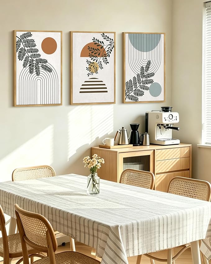 PHOPAGO Summer Boho Wall Art Large 16x24in Botanical Modern Framed Wall Prints Abstract Neutral Geometric Prints Bohemain Plants Decor for Farmhouse Home Office - Natural Framed