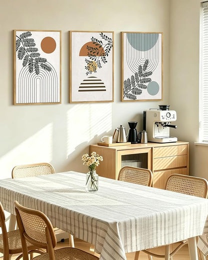 PHOPAGO Summer Boho Wall Art Large 16x24in Botanical Modern Framed Wall Prints Abstract Neutral Geometric Prints Bohemain Plants Decor for Farmhouse Home Office - Natural Framed