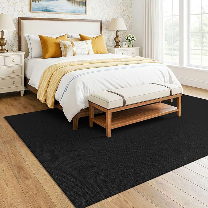 KOZYFLY Black 6x9 Dining Room Rugs, Washable Area Rug for Living Room, Non Slip Rugs for Bedroom, Braided Floor Carpet for Nursery, Office, Cotton Rug Home Indoor Decor, Black/Dark Grey