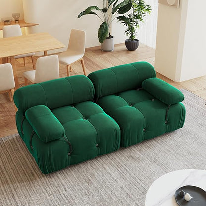 69'' Modular Green Sectional Sofa, Modern Luxury Velvet Loveseat Sofa, Minimalist Bubble Couch, Deep Seat Cloud Sectional Couches for Living Room, Apartment (2 Seats, Green)