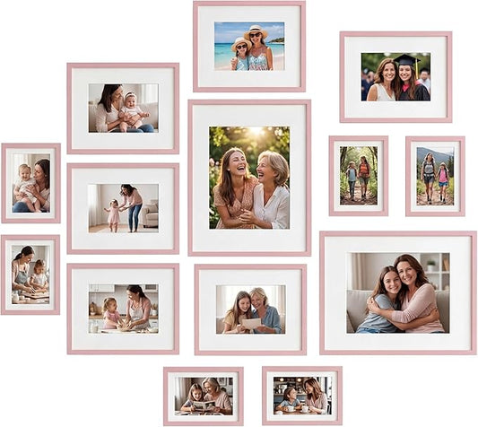 Giftgarden 14 Pack Pink Picture Frames Set, 2pcs 11x14 Matted for 8x10, 6pcs 8x10 Matted for 5x7, 6pcs 5x7 Matted for 4x6, Gallery Frame Collage for Wall or Tabletop Display