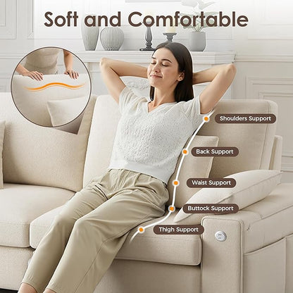 88.58" Modern Loveseat Couches for Living Room, Comfy Sofa with Deep Seat Couch, USB/Type-C Port, Side Storage, Removable Cover, Couches for Living Room Apartment, Beige