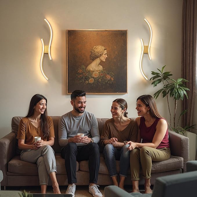 DORESshop Battery Operated Wall Sconces Set of 2, Acrylic Modern Wireless Rechargeable Wall Lights with Dimming, 3000K-6000K, 8000mAh, Sconce Wall Decor for Living Room, Hallway, Bedroom, Gold, 39in