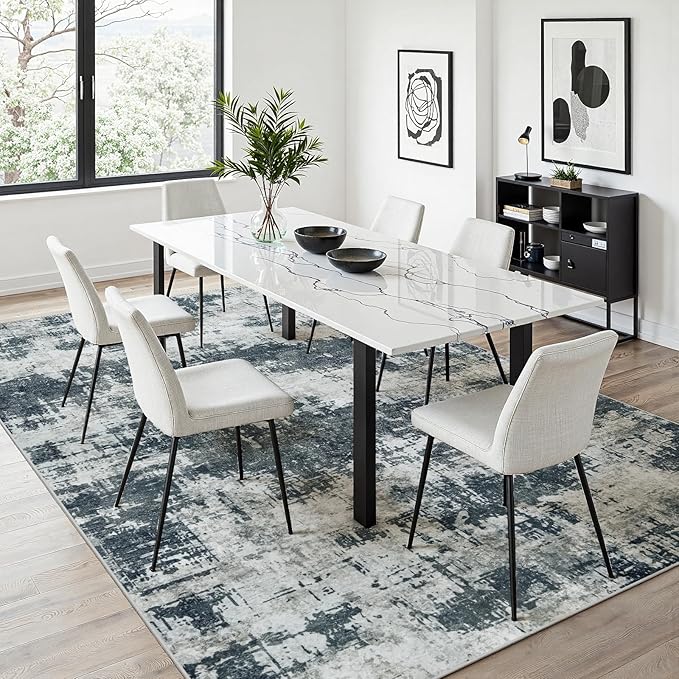 Area Rug 8x10 Living Room Rug Washable: No-Slip Abstract Soft Thin Large Black Rugs, Indoor Floor Stain Resistant Modern Carpet for Bedroom Dining Room Farmhouse Nursery Home Office (Black, 8'x10')