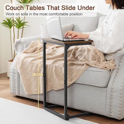AMHANCIBLE C Shaped End Tables, Couch Side Tables that Slide Under, TV Trays for Living Room, Bedroom, Small Space, Sofa, Brown HET02BBR-1