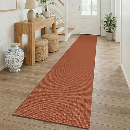 KOZYFLY Orange 2x12 Runners Rugs for Hallway, Long Washable Runner Rug, Woven Non Slip Kitchen Runner, Braided Entryway Rug, Floor Carpet for Entry, Aisle, Hall, Burnt Orange/Tan