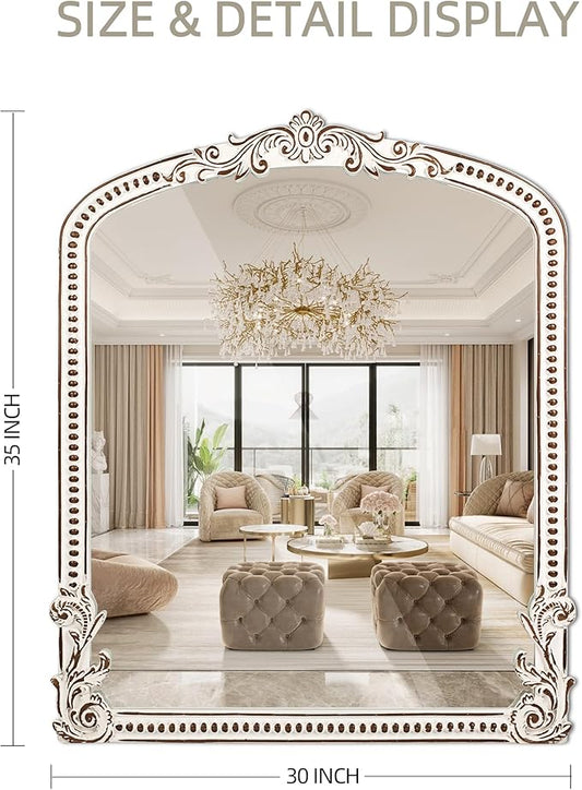 HOITUZYUS Baroque Arched Wall Mirror: 35x30 Inch Rustic Farmhouse Mirror - Ornate Decorative Mirrors for Fireplace, Living Room, Bedroom, Entryway, Bathroom