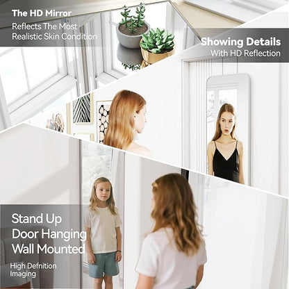 SCWF-GZ 57x20 Door Hanging Full Length Mirror, Floor Stand (Height 5.7ft just Body in1.3ft) Wall Mounted Metal Frame Rectangle Dressing Mirrors for Bedroom Room 57 inch Silver