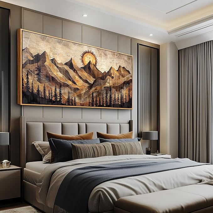 QIYILEXWART Canvas Wall Art For Living Room Large Wall Decor For Office Bedroom Decorations Mountain Sun Landscape Pictures Farmhouse Painting Artwork Room Wall Mural Home Decor 30x60 In